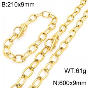 Fashion stainless steel O-chain bracelet and necklace gold-plated two-piece set, paired with OT buckle - KS226275-Z