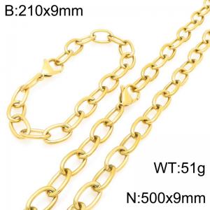 Simple and personalized stainless steel O-chain bracelet and necklace two-piece set - KS226281-Z