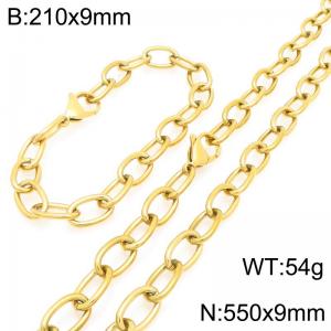 Simple and personalized stainless steel O-chain bracelet and necklace two-piece set - KS226282-Z