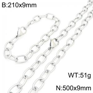 Simple and personalized stainless steel O-chain bracelet and necklace two-piece set - KS226287-Z
