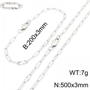 Fashionable and minimalist stainless steel flat wire embossed O-chain bracelet and necklace two-piece set - KS226293-Z