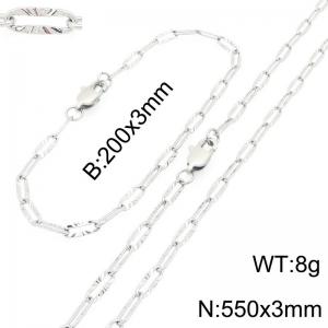 Fashionable and minimalist stainless steel flat wire embossed O-chain bracelet and necklace two-piece set - KS226294-Z