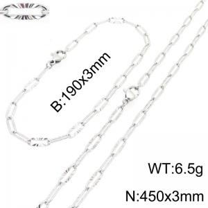 Simple and personalized stainless steel flat wire embossed O-chain bracelet and necklace two-piece set - KS226296-Z
