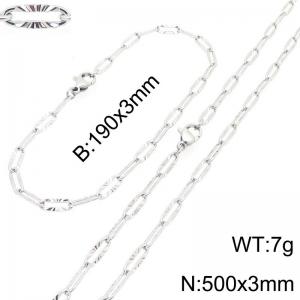 Simple and personalized stainless steel flat wire embossed O-chain bracelet and necklace two-piece set - KS226297-Z