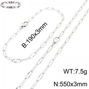 Simple and personalized stainless steel flat wire embossed O-chain bracelet and necklace two-piece set - KS226298-Z