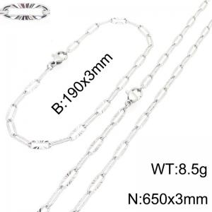 Simple and personalized stainless steel flat wire embossed O-chain bracelet and necklace two-piece set - KS226300-Z