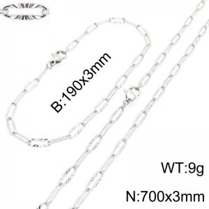 Simple and personalized stainless steel flat wire embossed O-chain bracelet and necklace two-piece set - KS226301-Z