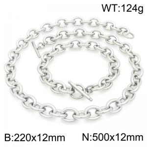 Personalized and trendy stainless steel 12mm O-chain bracelet and necklace two-piece set, paired with OT buckle - KS226319-Z