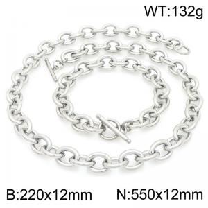 Personalized and trendy stainless steel 12mm O-chain bracelet and necklace two-piece set, paired with OT buckle - KS226320-Z