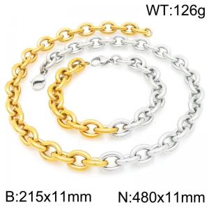Punk Hip-hop Thick Chain Collarbone Bracelet Creative Mixed-color Metal Stainless Steel Oval Chain Jewelry Set - KS226330-Z