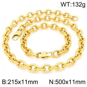 Fashion Jewelry Set Gold Plated Stainless Steel Chunky Oval Chain Charm Bracelet Necklaces for Women Men - KS226332-Z