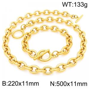 Classic Personality Gold Plated OT Clasp Bracelet Stainless Steel Oval Chain Necklaces Jewelry Set - KS226340-Z
