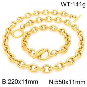 Classic Personality Gold Plated OT Clasp Bracelet Stainless Steel Oval Chain Necklaces Jewelry Set - KS226341-Z
