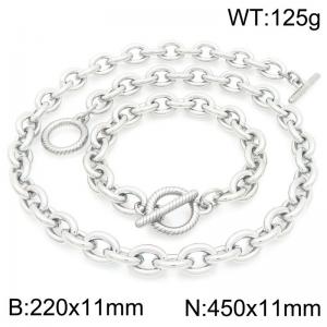 Classic Personality OT Clasp Bracelet Stainless Steel Oval Chain Necklaces Jewelry Set for Male Female - KS226343-Z