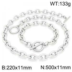 Classic Personality OT Clasp Bracelet Stainless Steel Oval Chain Necklaces Jewelry Set for Male Female - KS226344-Z