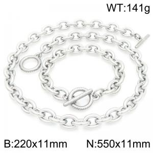 Classic Personality OT Clasp Bracelet Stainless Steel Oval Chain Necklaces Jewelry Set for Male Female - KS226345-Z