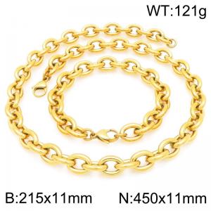 Wholesale Gold Plated Bracelet Stainless Steel Big Oval Chunky Chain Link Necklace Jewelry Set - KS226347-Z
