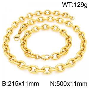 Wholesale Gold Plated Bracelet Stainless Steel Big Oval Chunky Chain Link Necklace Jewelry Set - KS226348-Z