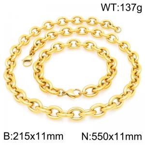 Wholesale Gold Plated Bracelet Stainless Steel Big Oval Chunky Chain Link Necklace Jewelry Set - KS226349-Z