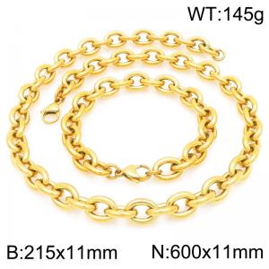 Wholesale Gold Plated Bracelet Stainless Steel Big Oval Chunky Chain Link Necklace Jewelry Set - KS226350-Z