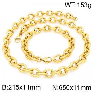Wholesale Gold Plated Bracelet Stainless Steel Big Oval Chunky Chain Link Necklace Jewelry Set - KS226351-Z
