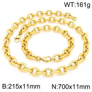 Wholesale Gold Plated Bracelet Stainless Steel Big Oval Chunky Chain Link Necklace Jewelry Set - KS226352-Z