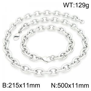 Wholesale Bracelet Stainless Steel Big Oval Chunky Chain Link Necklace Jewelry Set for Women Men - KS226354-Z