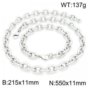 Wholesale Bracelet Stainless Steel Big Oval Chunky Chain Link Necklace Jewelry Set for Women Men - KS226355-Z