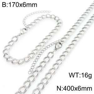 Simple and personalized stainless steel 170 × 6mm&400 × 6mm creative double loop chain lobster buckle temperament silver set - KS226586-ZJZL