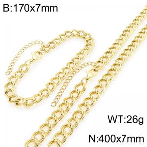 Simple and personalized stainless steel 170 × 7mm&400 × 7mm creative double loop chain lobster buckle temperament gold set - KS226587-ZJZL