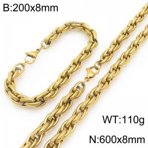 8mm Gold Multi-layer Stainless Steel Jewelry Set For Men and Women, 60cm Necklace 20cm Bracelet - KS226822-Z