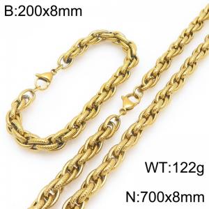 8mm Gold Multi-layer Stainless Steel Jewelry Set For Men and Women, 70cm Necklace 20cm Bracelet - KS226824-Z