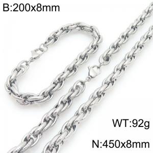 8mm Silver Multi-layer Stainless Steel Jewelry Set For Men and Women, 45cm Necklace 20cm Bracelet - KS226826-Z