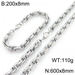 8mm Silver Multi-layer Stainless Steel Jewelry Set For Men and Women, 60cm Necklace 20cm Bracelet - KS226829-Z