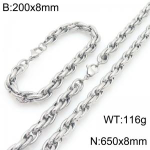 8mm Silver Multi-layer Stainless Steel Jewelry Set For Men and Women, 65cm Necklace 20cm Bracelet - KS226830-Z