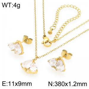 European and American fashion personality stainless steel creative sparkling zircon heart temperament gold 2-piece set - KS226887-GC