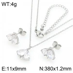 European and American fashion personality stainless steel creative sparkling zircon heart temperament silver 2-piece set - KS226888-GC