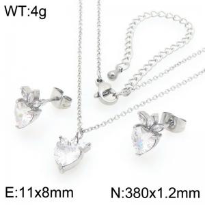 European and American fashion personality stainless steel creative sparkling zirconia strawberry temperament silver 2-piece set - KS226889-GC