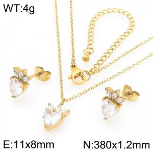 European and American fashion personality stainless steel creative sparkling zirconia strawberry temperament gold 2-piece set - KS226890-GC