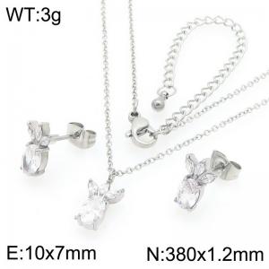 European and American fashion personality stainless steel creative sparkling zirconia wave pineapple temperament silver 2-piece set - KS226891-GC