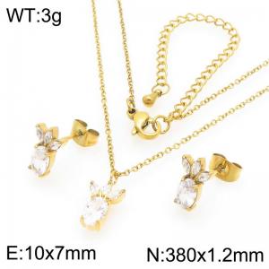 European and American fashion personality stainless steel creative sparkling zirconia wave pineapple temperament gold 2-piece set - KS226892-GC