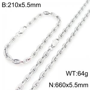 5.5mm Stainless Steel Link Necklace-Bracelet Set - KS227059-KFC