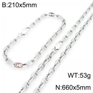 5mm Stainless Steel Pig Nose Link Necklace-Bracelet Set - KS227063-KFC