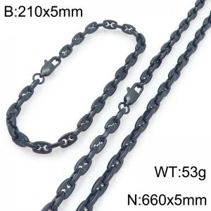 5mm Black Stainless Steel Pig Nose Link Necklace-Bracelet Set - KS227066-KFC