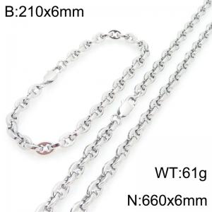 6mm Stainless Steel Link Necklace-Bracelet Set - KS227067-KFC