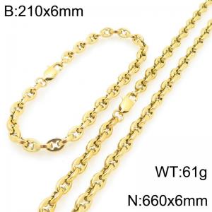 6mm Gold-Plated Stainless Steel Link Necklace-Bracelet Set - KS227069-KFC