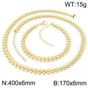 Gold Leaf Stainless Steel Jewelry Set - KS227098-ZJZL