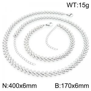 Silver Leaf Stainless Steel Jewelry Set - KS227099-ZJZL