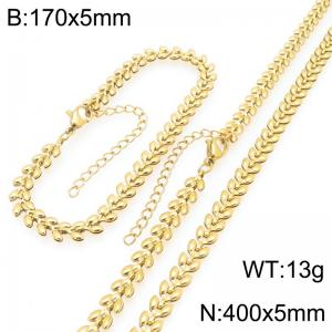 Gold Floral Stainless Steel Jewelry Set - KS227100-ZJZL