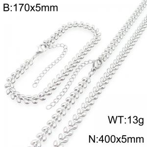 Silver Floral Stainless Steel Jewelry Set - KS227101-ZJZL